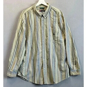 Vintage Chaps Men's 2XL Yellow Striped Button Down Long Sleeve Shirt 100% Cotton